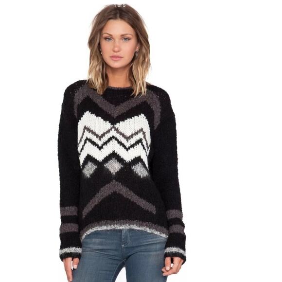 Velvet Jubilee Chevron Knit‎ Sweater Wool Blend Black Nordic Pattern Ski Small - Picture 1 of 11